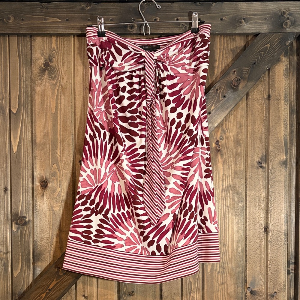Floral Burst Strapless Dress in Pink and Burgundy
